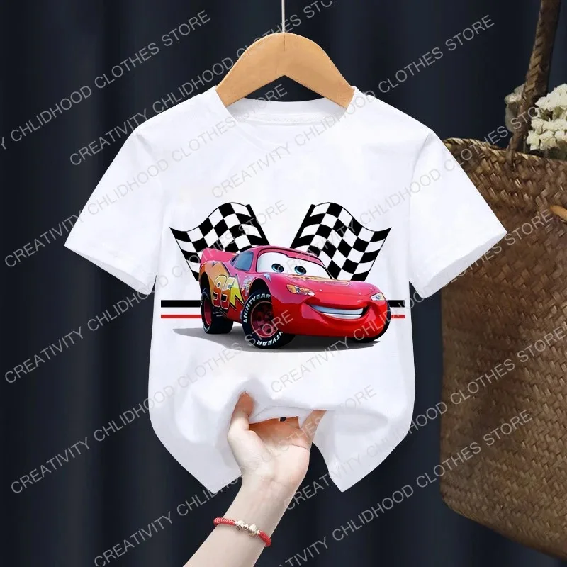 New Summer Disney Cars Children T-Shirt Lightning McQueen Clothes Kawaii Anime Cartoons Kids Boy Girl Hip Hop T Shirt Casual Top 2