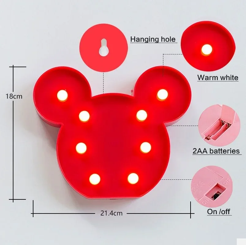 Disney Mickey Mouse Night Light 3D Lamp Night Lights Sign Lamp Christmas Decorations for Home Decor Birthday Decor Wedding Gifts 3d night lamp