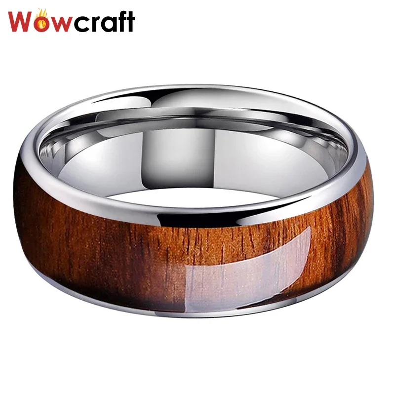 Nature Wood Inlay Tungsten Carbide Ring for Men Wedding Band Polished Shiny Comfort Fit