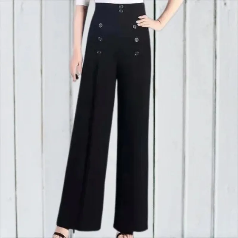 Autumn and Winter Women's High Waist Patchwork Button Pockets Zipper Loose Solid Color Fashion Casual Elegant Wide Leg Pants