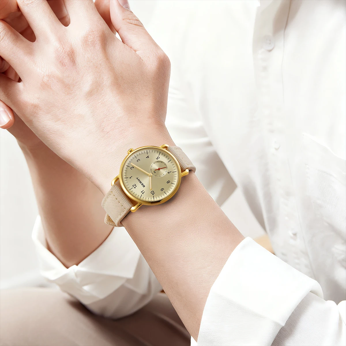 BERNY Goldene Herrenuhren, schlanker, modernistischer Stil, klassisch, elegant, Quarz-Armbanduhr, schlicht, lässig, leicht ablesbare Herrenuhr – Detail 18