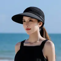Women Summer Sun Hat Casual Foldable Wide Brim Detachable Empty Top Ponytail Cap Adjustable UV Protection Sun Hat 2
