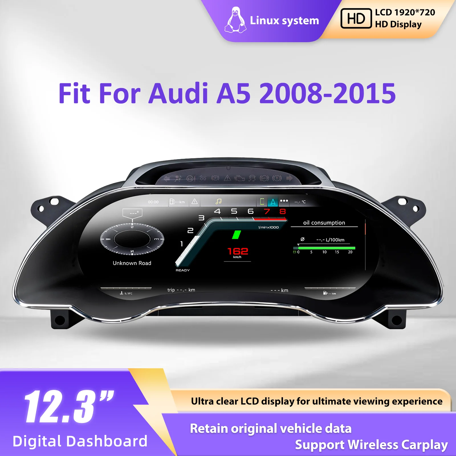 Panel de Instrumentos Digital de 12.3 Pulgadas para Audi A5 Años 2008-2015, Velocímetro, Cabina Virtual 1