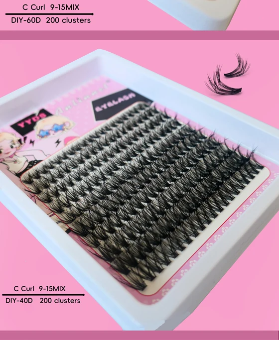 10 Reihen 3D-natürliche C-Rolle mit feinem Stiel, segmentierte falsche Wimpern, DIY große Kapazität, leichte Make-up-Wimpern – Detail 12