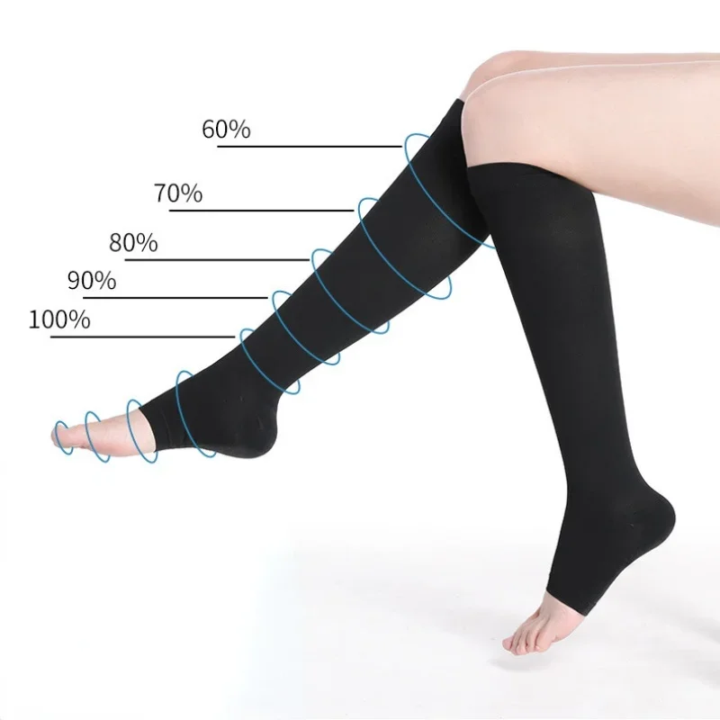 

S-XL Elastic Open Toe Knee High Stockings Calf Compression Stockings Varicose Veins Treat Shaping Graduated Pressure Stockings