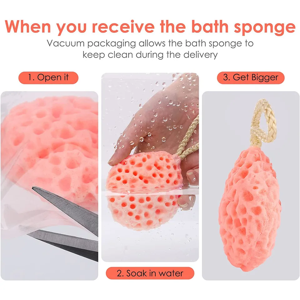 Ymapinc Body Sponge For Shower, 2 Pcs Large Size Exfoliating Bath Sponges For Bathroom Soft Loofah Sponge Scrubber Body Cleaning Accessories For Men