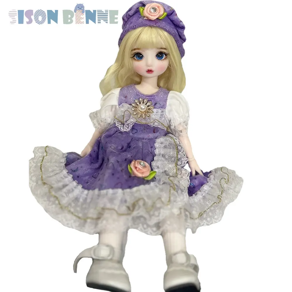 

SISON BENNE 30cm Height Toy 1/6 BJD Girl Doll with Dress Hat Shoes Face Makeup Full Set