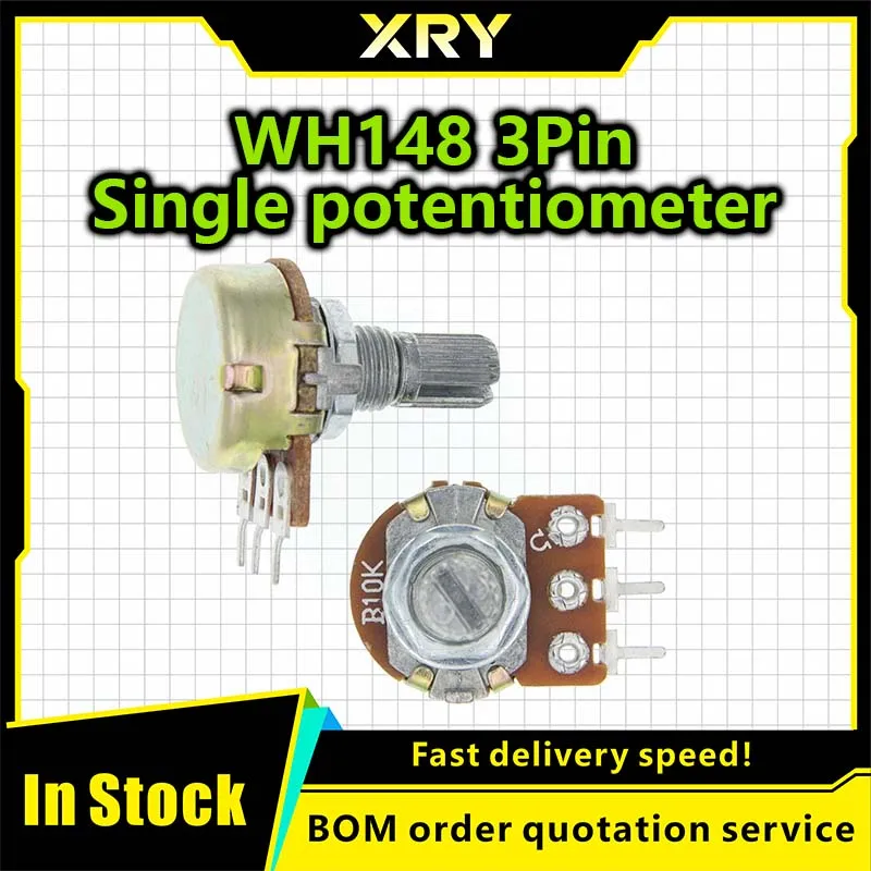 10PCS WH148 15mm 3pin linear potentiometer with nut and washer 1K 2K 5K 10K 20K 50K 100K 250K 1M potentiometer kit