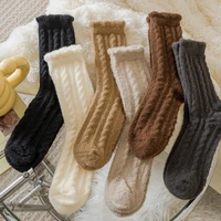 1/6 pair thick anti odor women's autumn winter mid tube socks solid color warm simple  comfortable casual socks