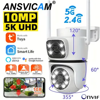 Tuya 4K WiFi Surveillance Camera 5G Wifi Outdoor 5K Dual Lens PTZ IP Cameras Auto Tracking ONVIF Security CCTV Camera with Alexa 1