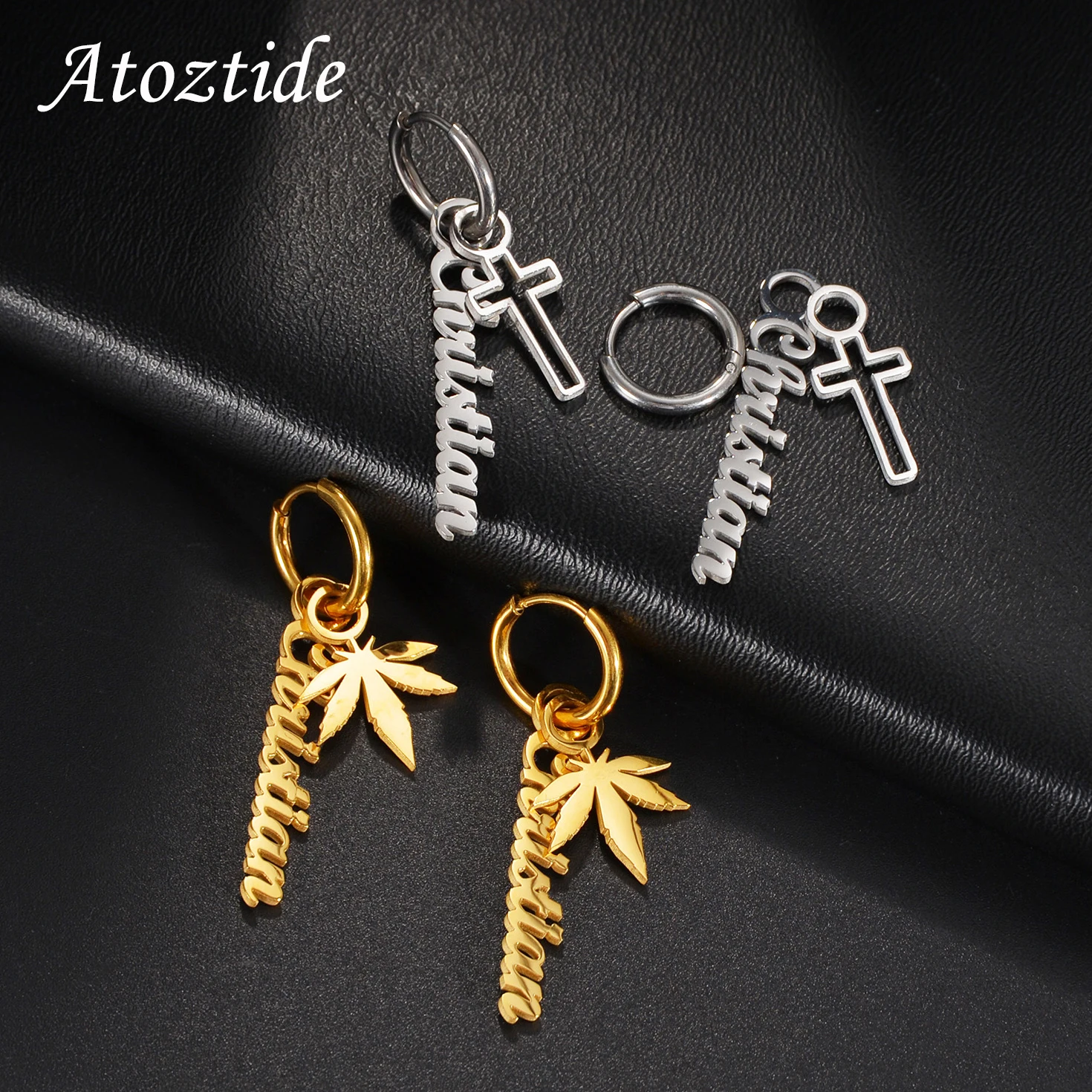 

Atoztide Personalized Customized Cross Name Hoop Earring Buckle For Women Stainless Steel Fashion Jewelry Accessaries Gift