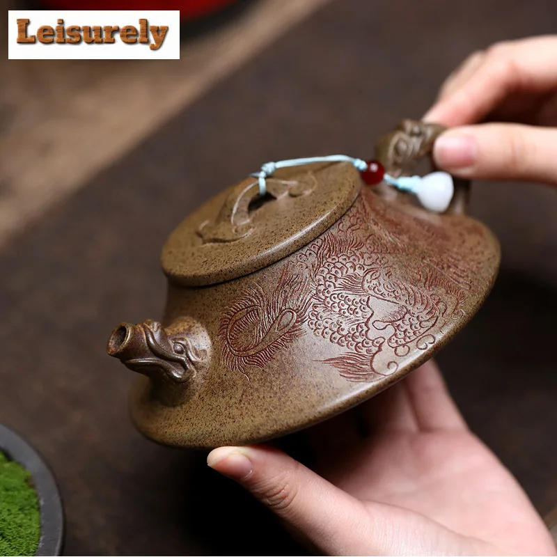 180ml Yixing Purple Clay Teapots Handmade Dragon Scoop Pot Raw Ore Agilawood Mud Tea Brewing Kettle With Infuser Zisha Tea Set