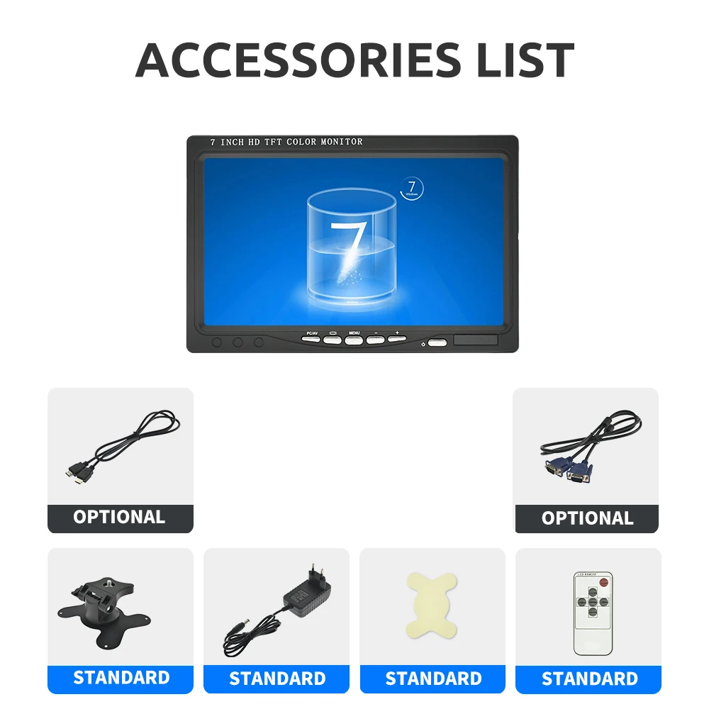 Car Display Monitor Display 7 Inch Car HDMI Monitor for TV Computer