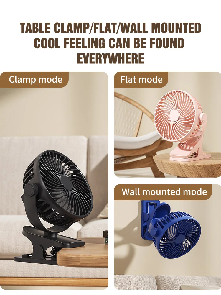 USB Rechargeable Portable Clip Fan 360° Rotation Adjustable Handheld Electric Table Fan Cooling For Student Dormitory Office