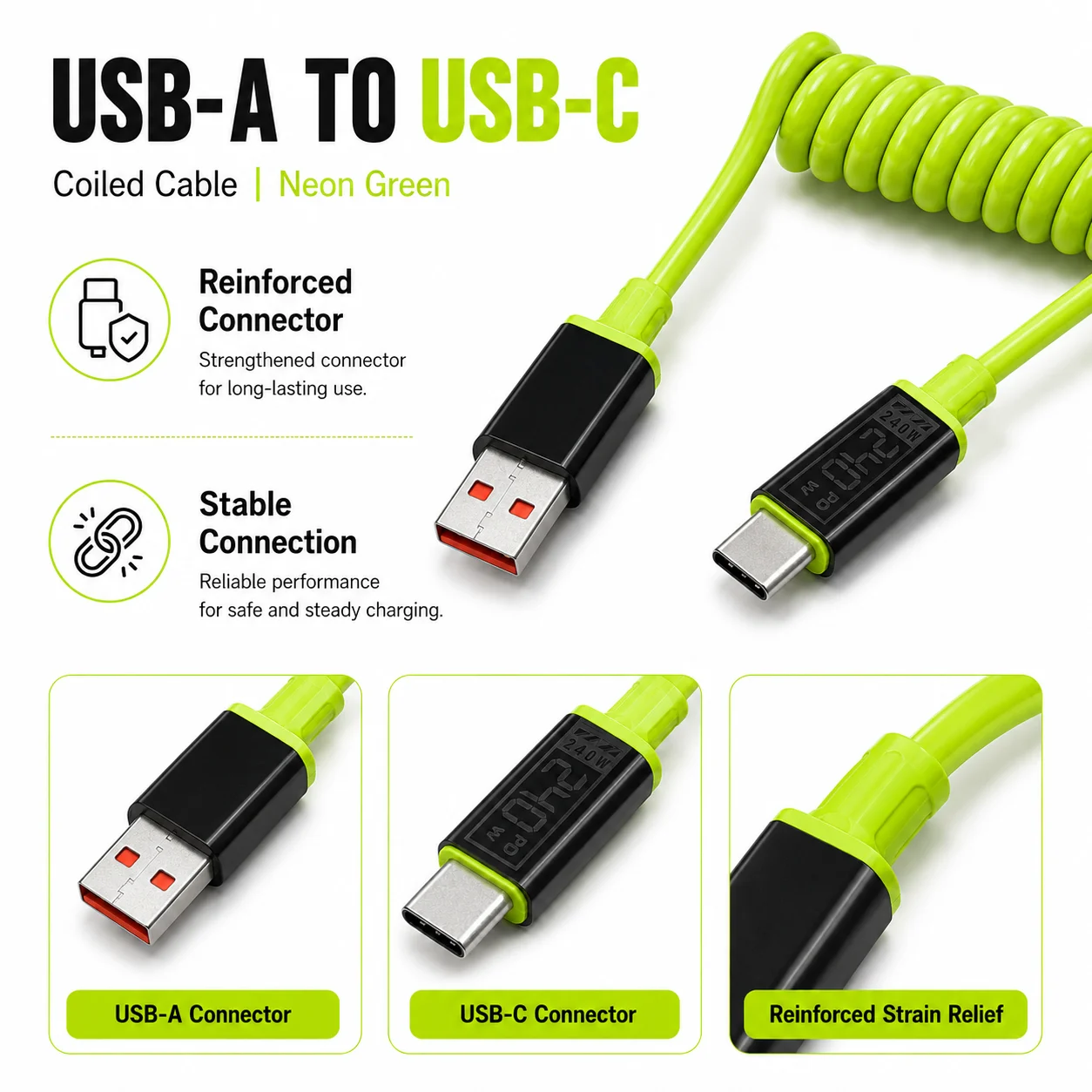 Cabo de Dados USB-C para USB-C de Carregamento Rápido PD 240W 1m/2m para iPhone 16 17 Samsung Xiaomi Huawei - Cabo Tipo C