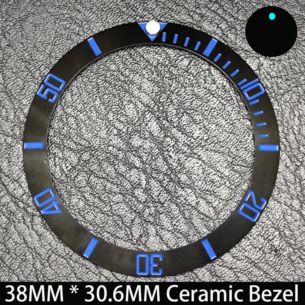 Elegant Blue Luminous Bezel GMT and Diving Watch Insert, Sloping 38mm x 30.6mm Ceramic/Aluminum