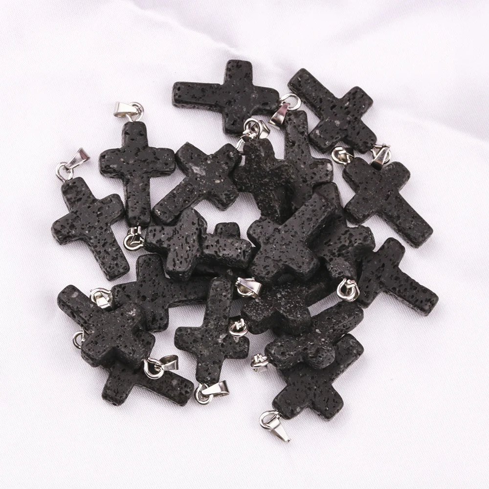 Black Lava Stone Star Cross Hexagonal Prism Charms Aromatherapy Essential Oil Perfume Diffuser Pendants For DIY Necklace