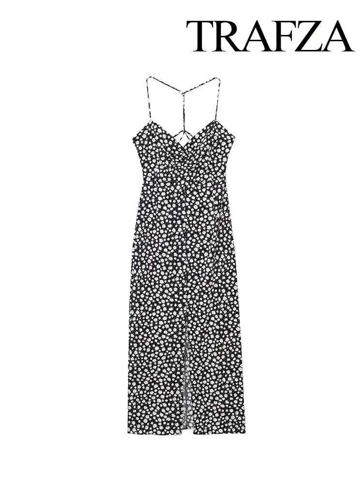 

Женское ажурное платье без рукавов TRAFZA, черное Повседневное платье до щиколотки со складками и шнуровкой, с цветочным принтом, лето 2024