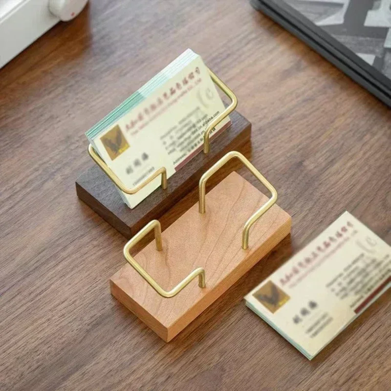 Card Holder Business Organizer Office Desk Display Stand Memo Counter Accessories Tabletop Shelf Home Wooden Storage