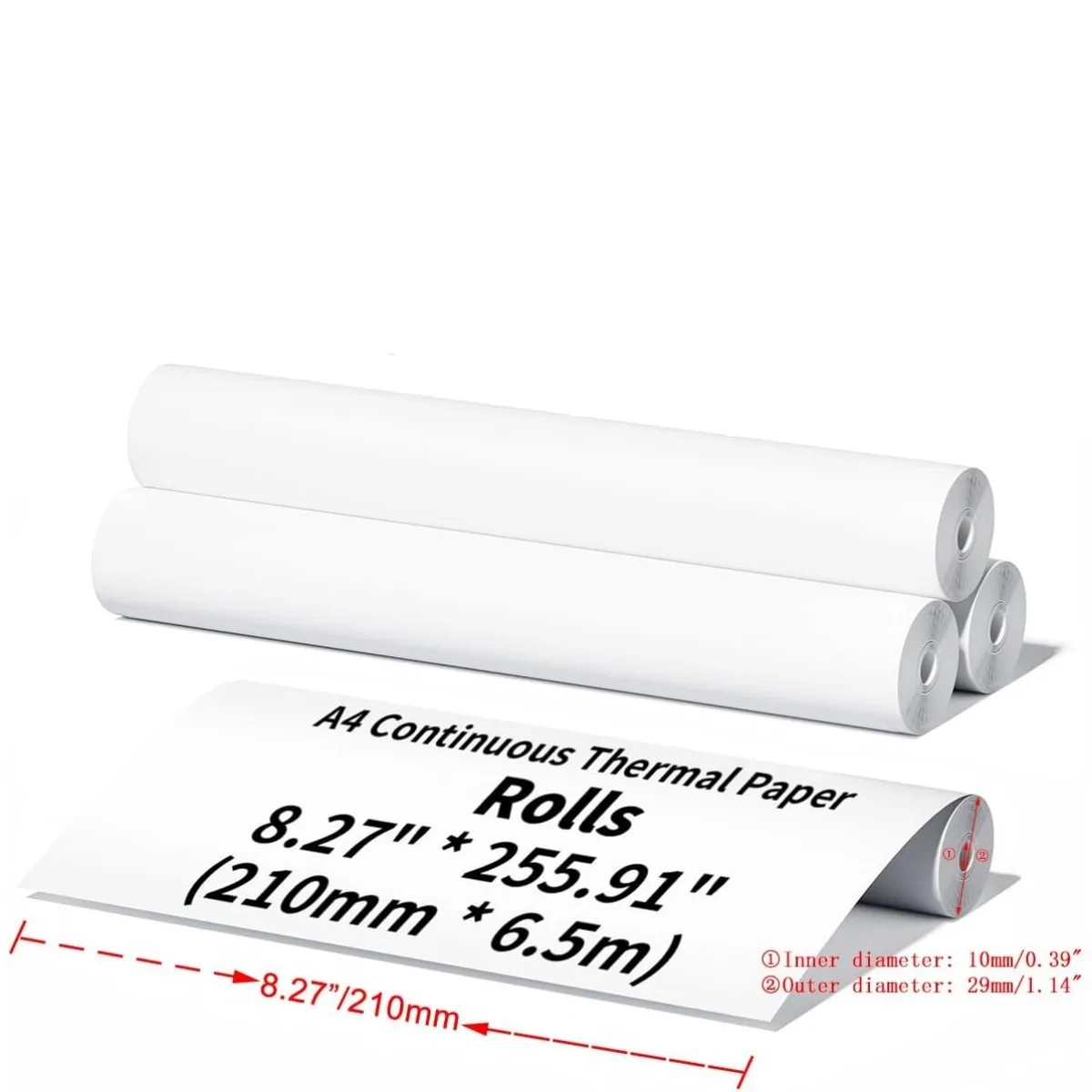 A4 Continuous Thermal Paper Roll - 8.27”/210mm Quick-Dry Printer Paper, For M832 M831 M833 M834 M835 Printer 255.91”/6.5m Long