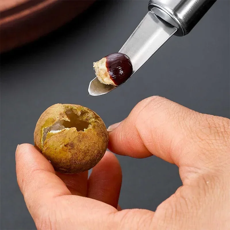 304 Stainless Steel Longan Corer Cinnamon Lychee Shelling and Coring Meat Digger Nut Shelling Kitchen Shrimp Line Knife