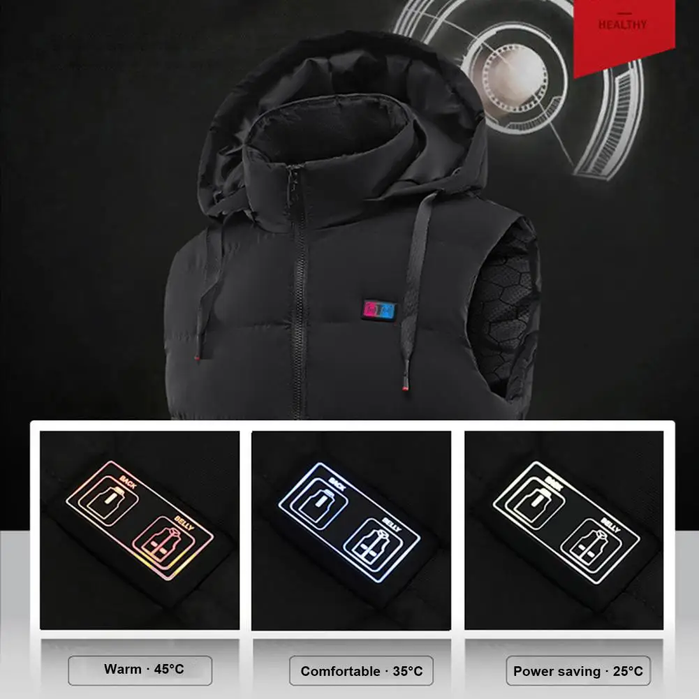 Heating Vest Zipper Closure Quick Heating Eleven Heating Zones Stand Collar Hoodie USB Electric Heating Vest for Unisex