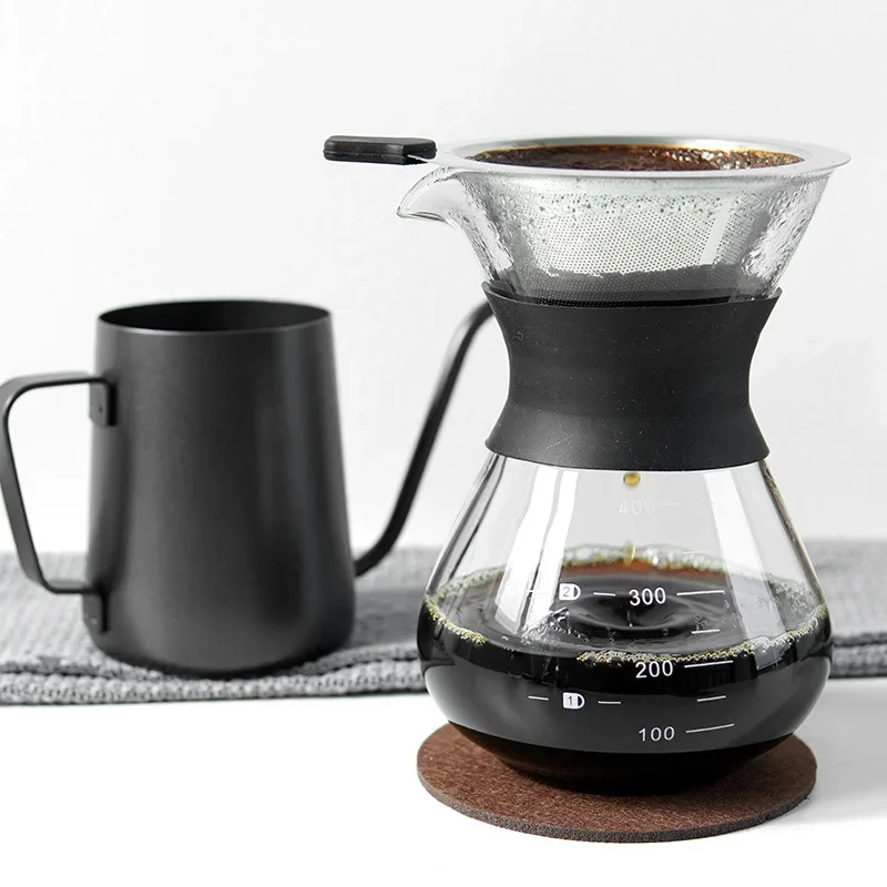 

Coffee hand brewing pot made of high borosilicate transparent glass stainless steel coffee filter durable coffee drip pot