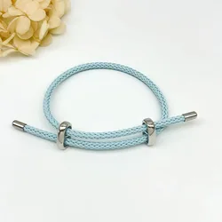 Silver Wire Rope Bangle - Colorful Handmade Adjustable Bracelet (Light blue)