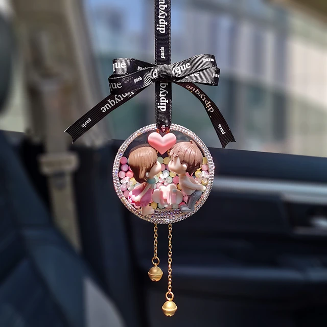 Car Pendant Cartoon Crystal Diamond Couples Hanging Ornament Auto Rearview  Mirror Interior Feather Decoraction Accessories Gifts