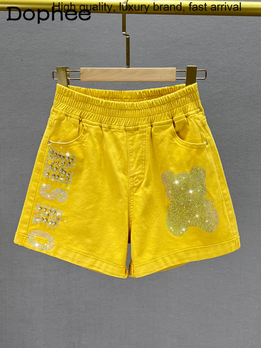 

Women Candy-Colored Denim 2023 New Thin Summer High Waist Slimming Diamond Cartoon Wide-Leg Shorts Jeans Hot Pants