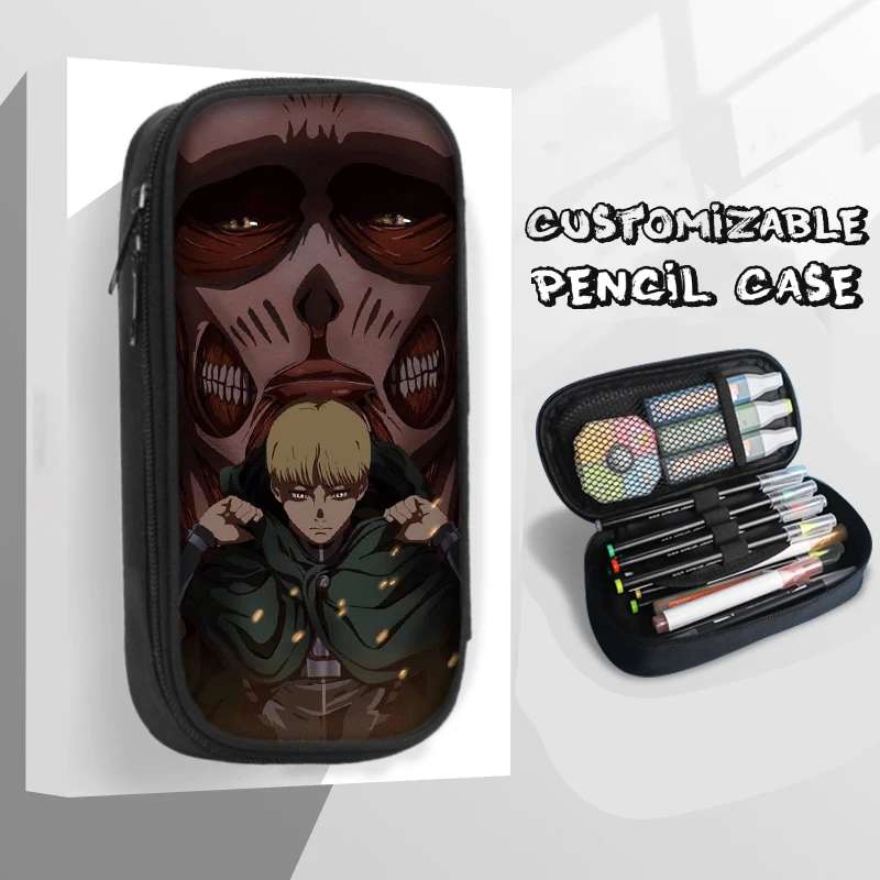 

21cm X 10cm Attack on Titan Erwin Smith Armin Arlert Anime Large Capacity Canvas Pencil Cases Stationery Storage School Supplies