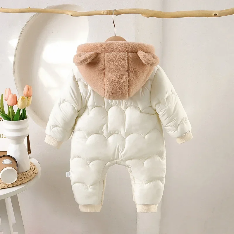 Thickened Fleece Hooded Romper for Baby Boys and Girls