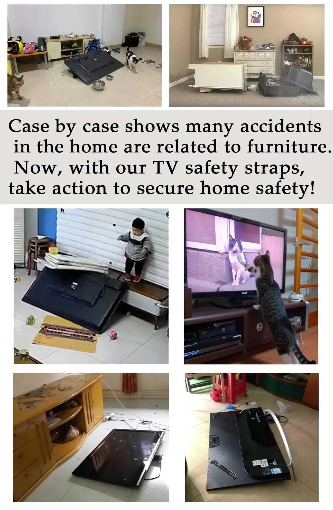 Adjustable TV Safety Straps No-Drill Adhesive Anti-Tip Furniture Anchors for Baby Proofing Flat Screens Fix to Wall 2 Pack furniture wall anchors tv safety straps