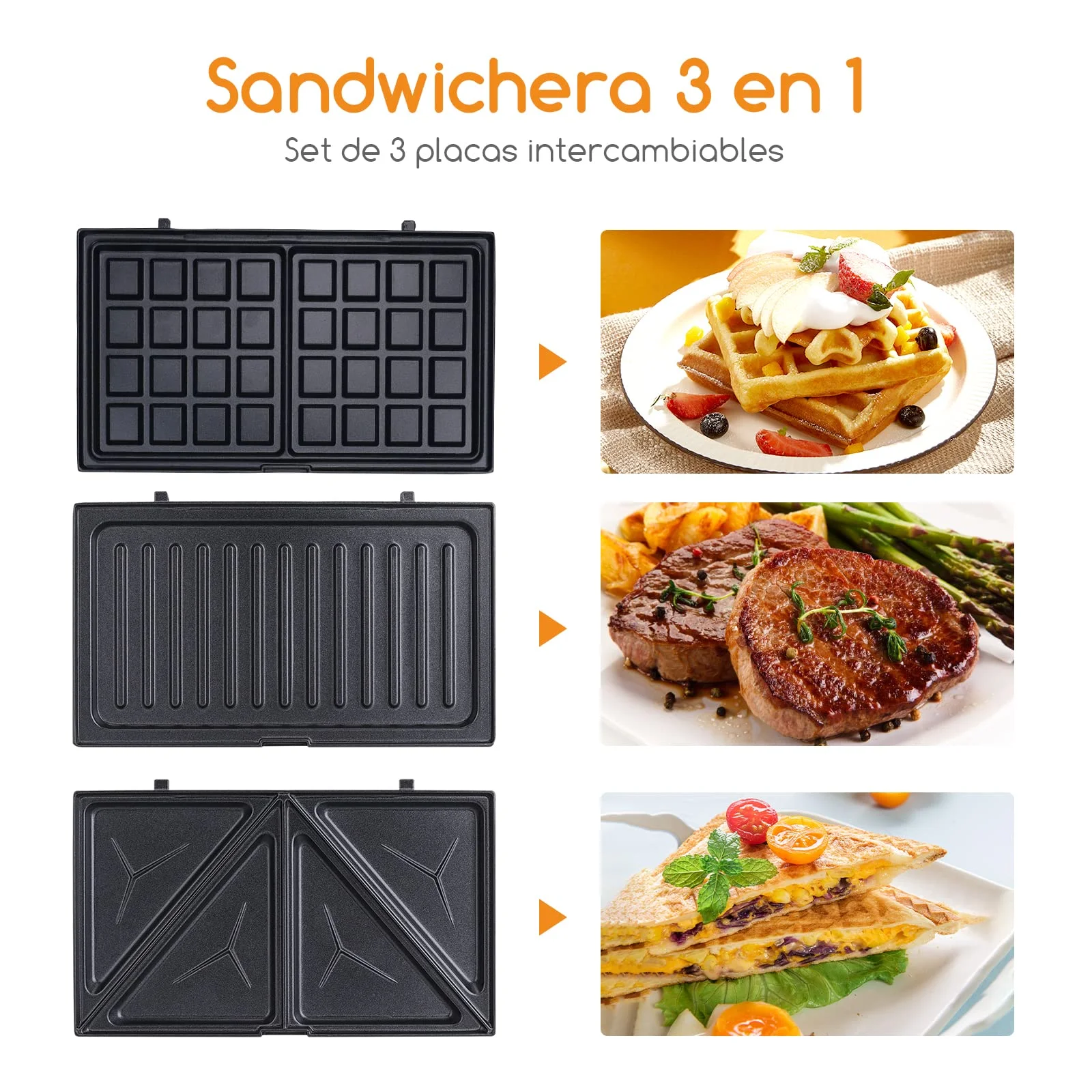 Clatronic 261678 Sandwichera, gofrera y Grill 3 en 1 con Placas