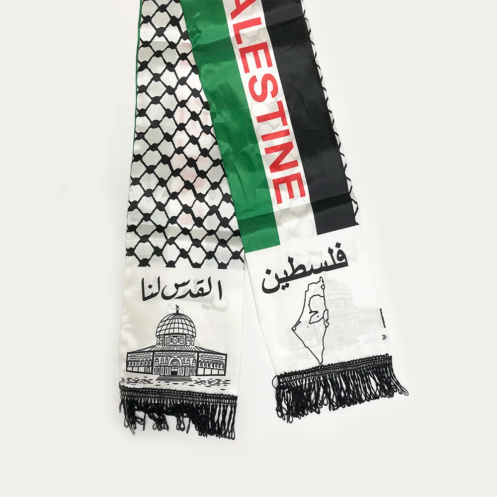 Palestine flag Scarf Cartoon Printing The Dome of the Rock and Maps Satin Palestinian National Day Scarves Shawl
