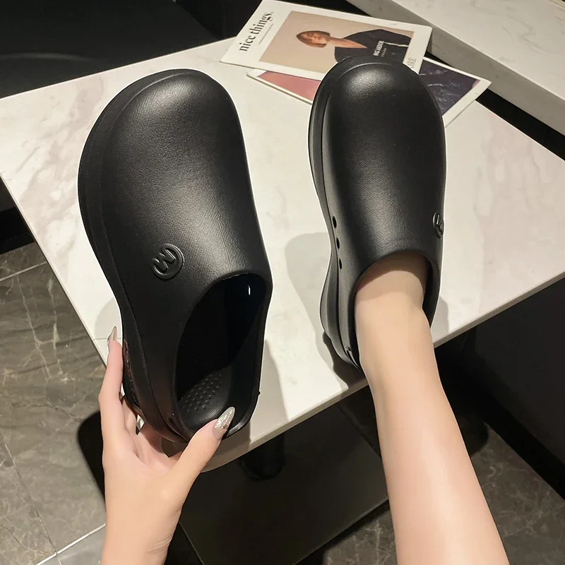 New Women's Hole Shoes Summer EVA Thick Sole Elevated Sandals Comfortable Anti Slip Baotou Beach Garden Shoes Indoor Slippers 3