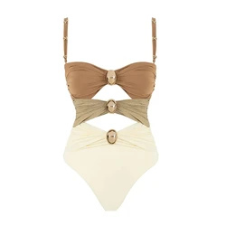2024 Womenās New Buttons One Piece Swimsuit and Sarong Vacation Swimwear Summer Women Beachwear Bathing Suit Bikini Set