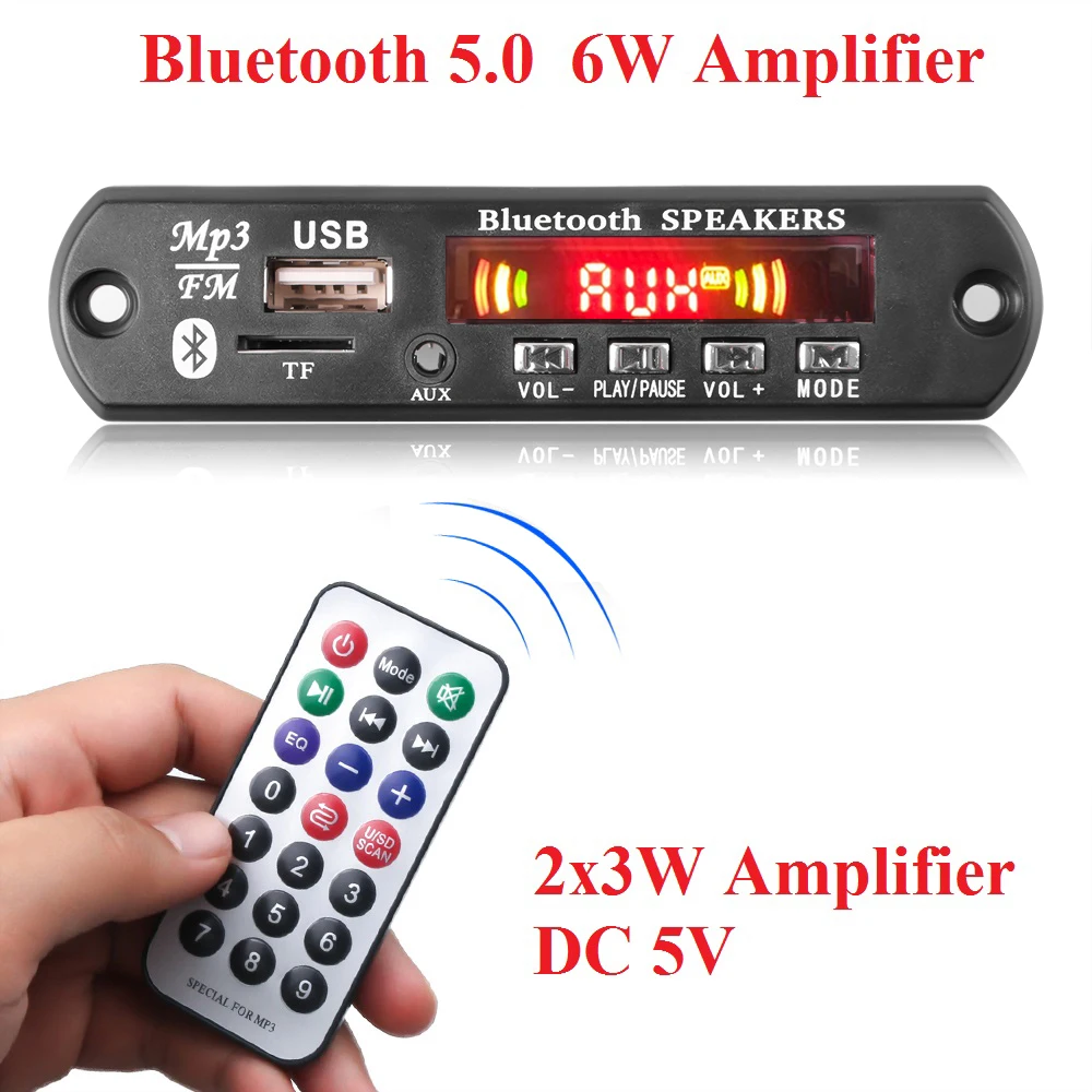 MP3 MP4 Player Wireless Bluetooth 5.0 12V Car MP3 WMA Decoder Board 5V Audio Module USB AUX TF FM Radio Module 2*3W Amplifier