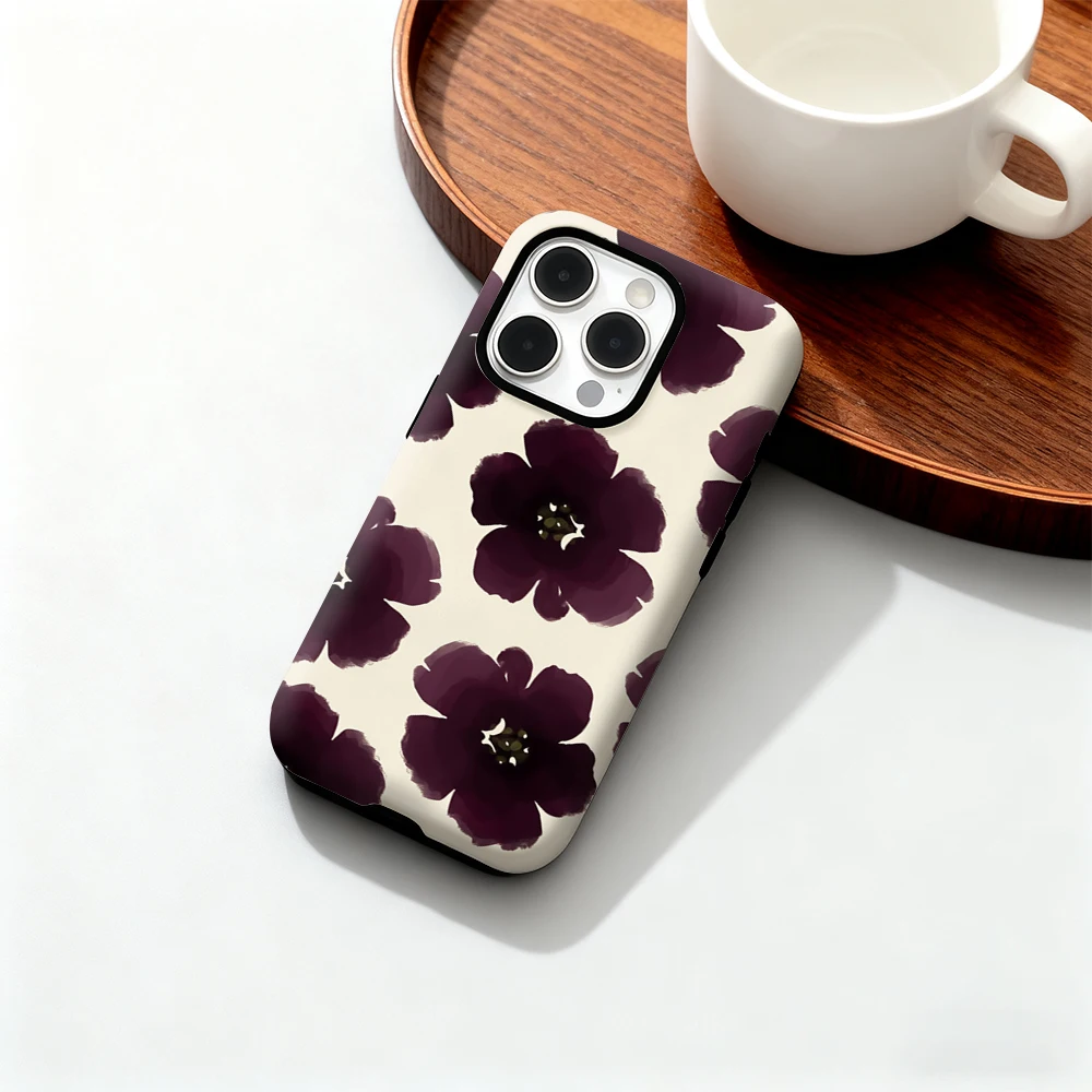 Plum Watercolor Blooms Double-Layer Phone Case