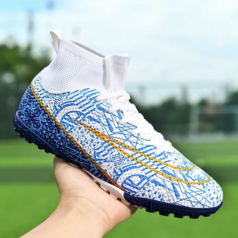 Men Breathable Indoor Soccer Shoes Football Shoes Futsal Flying Woven Turf Soccer Football Sneakers Cleats Unisex Outdoor Sports Shoes Training