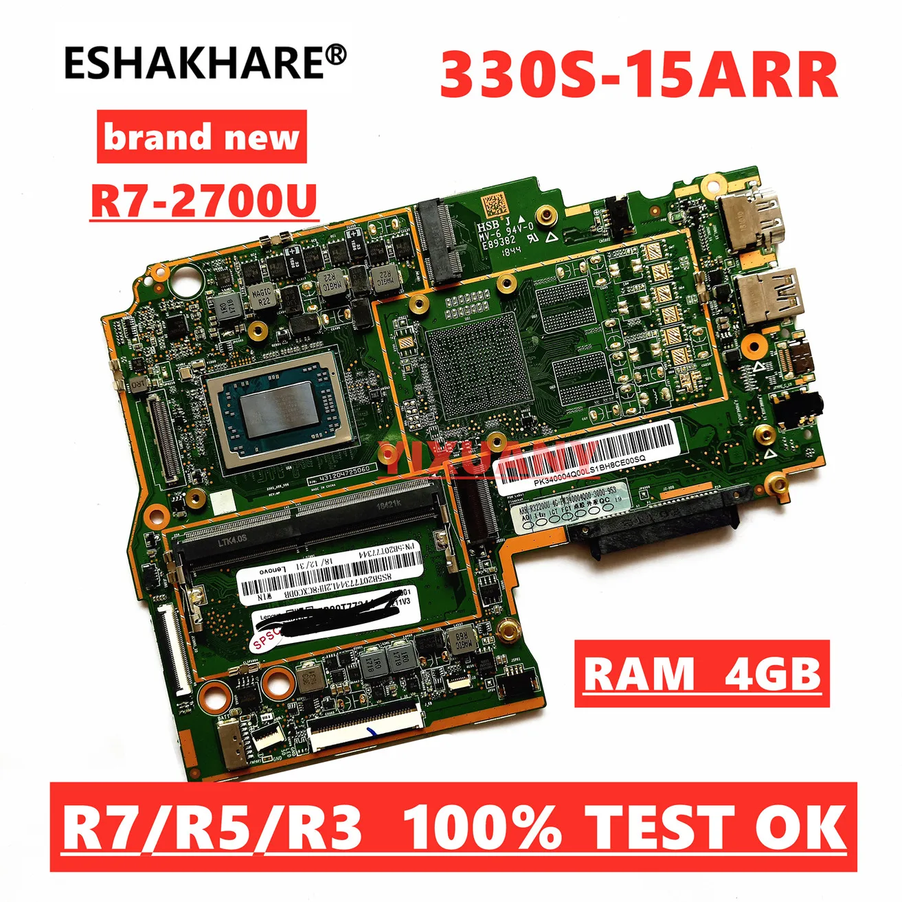 Placa-mãe Original para Lenovo Ideapad 330s 330s15arr com r3 2200u 4gb de Ram Ddr4 100 Teste