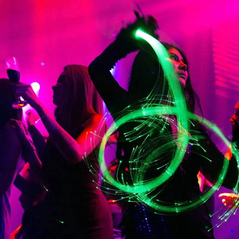USB Rechargeable LED Fiber Optic whip 360&deg; Swivel Optical Whips Multicolor Disco RGB Dancing Glowing Whip Sparkle Flow string