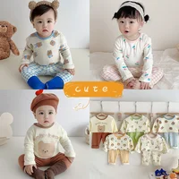 2024 Korean Ins Kids Loungewear Outfit Set Cotton Autumn Pants Boys Girls Pajamas Baby Winter Indoor Clothes 0 To 24 Months 1