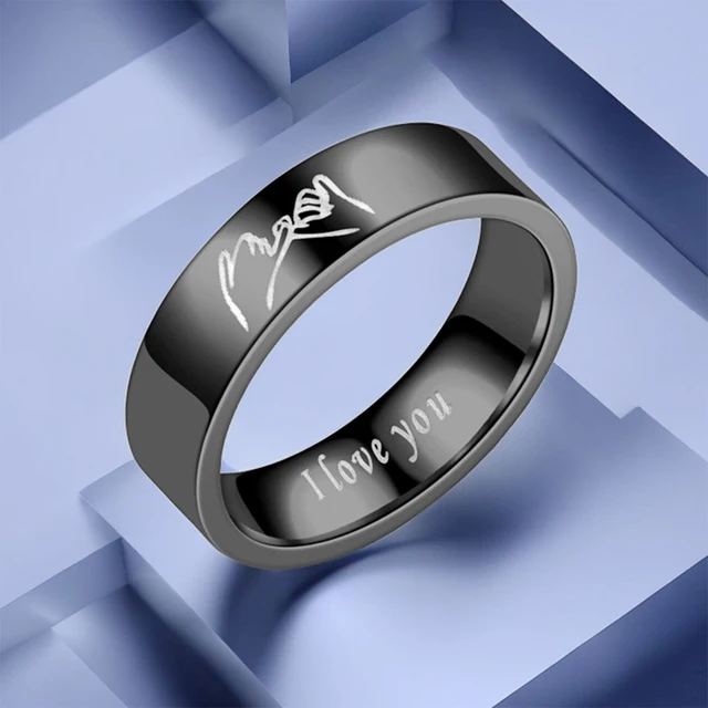 Bagues en acier inoxydable avec "I LOVE YOU" gravées à l'intérieur-anneaux de promesse assortis noir/blanc pour couples, bijoux d'anniversaire