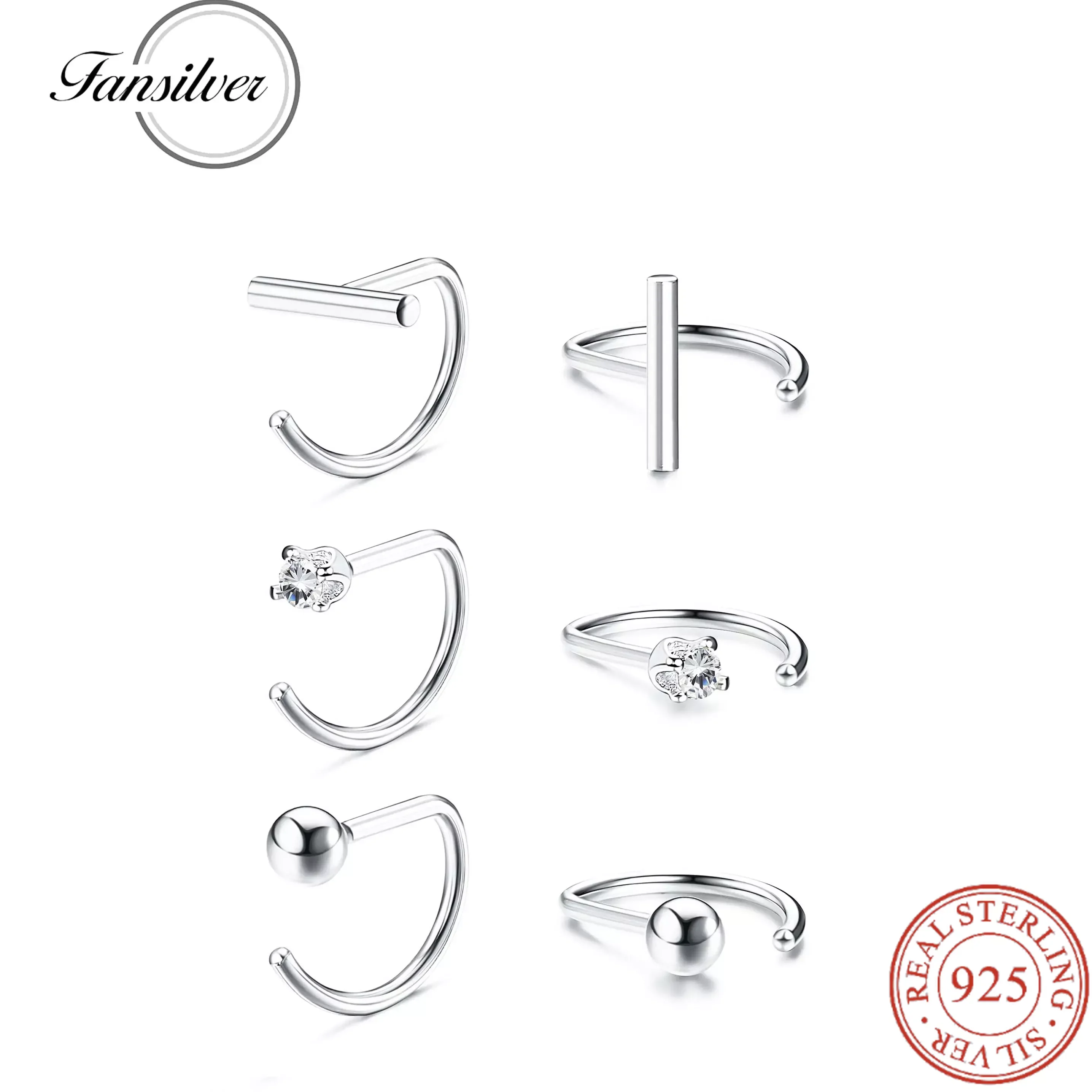 

Fansilver 3 Pairs Small Earrings 925 Sterling Silver Ball Bar Half Hoop Earrings Set Tragus Cartilage Hoop Earrings For Women