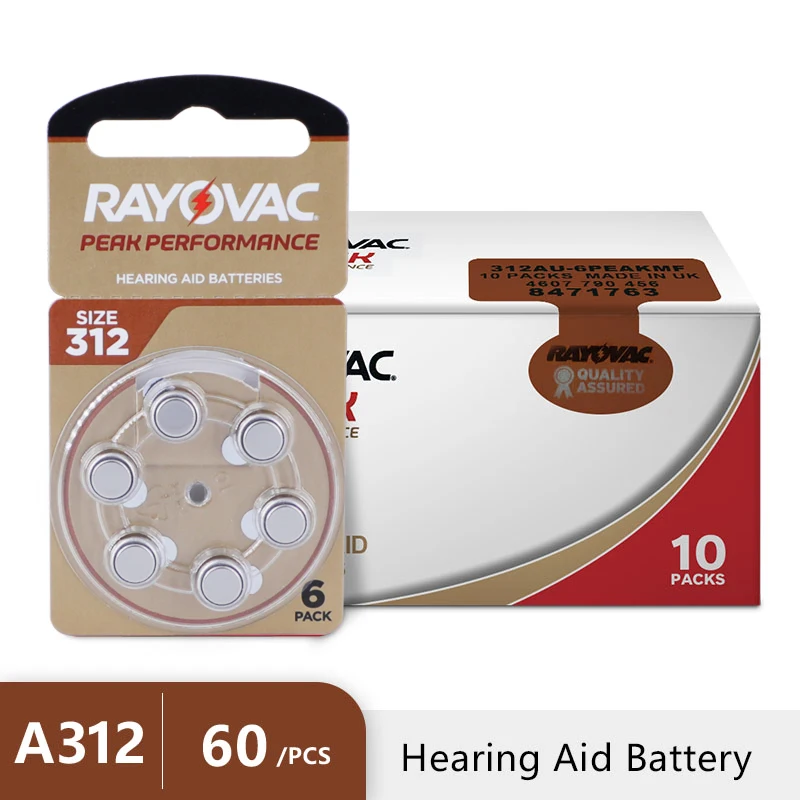 Hearing Aid Batteries 60PCS / 10 Cards RAYOVAC PEAK 1.45V 312 312A A312 PR41 Zinc Air For BTE CIC RIC OE Hearing Aids