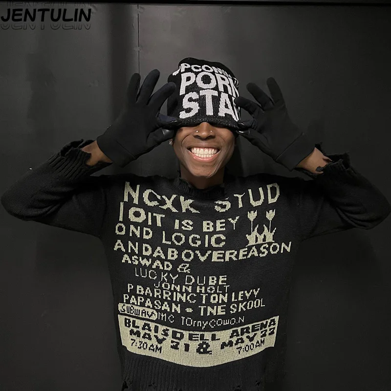Männer Mützen Stricken Y2k Hip Hop Grafik Caps Streetwear Winter Gothic Vintage Koreanische Mode Pullover Zubehör Unisex Frauen Hüte – Detail 5