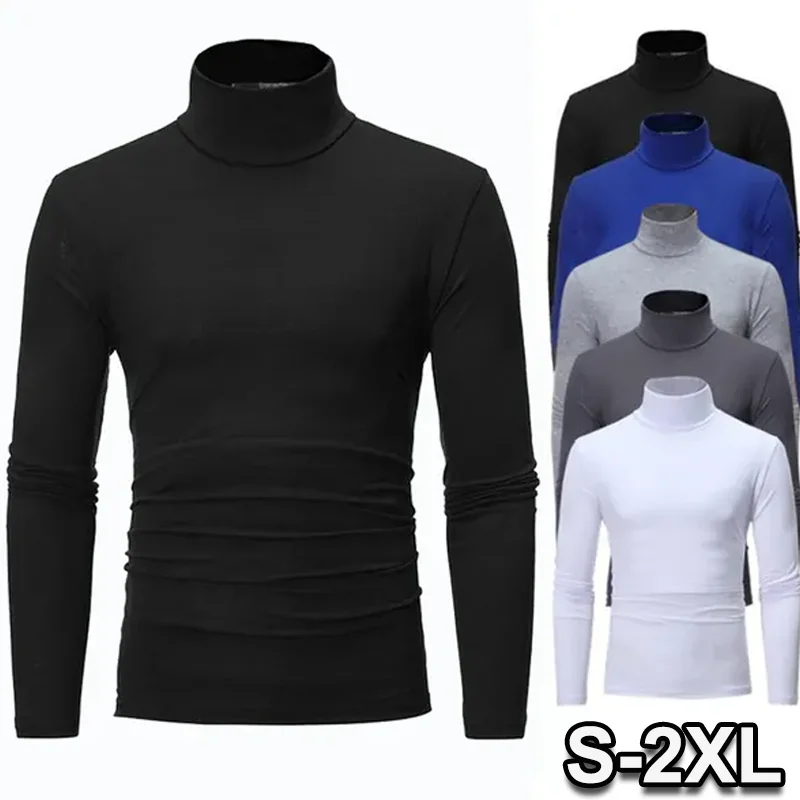 

Men's Autumn and Winter New Casual Slim Solid Color Basic Sweater Warm High Neck Pullover Top