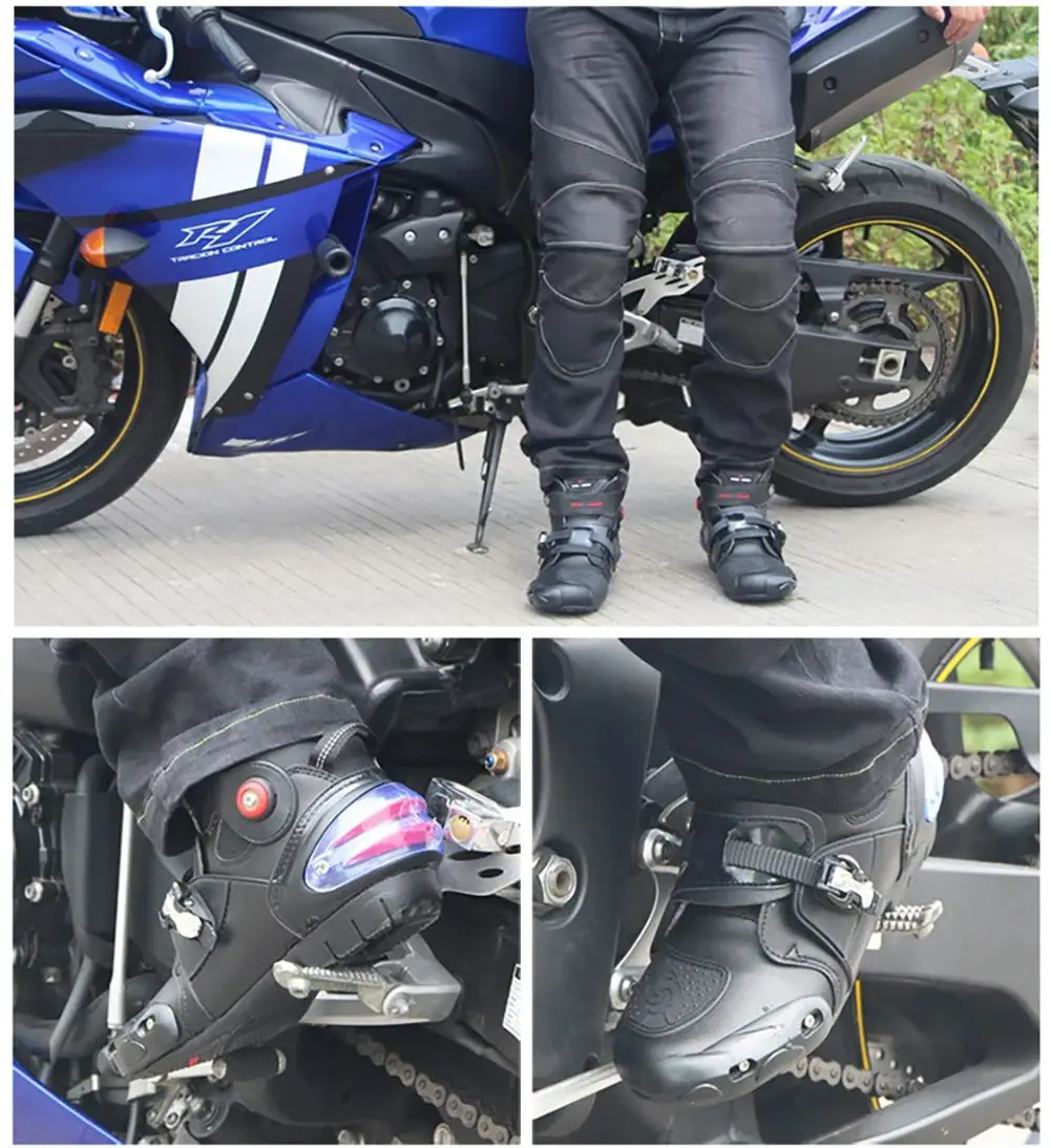 Men Motorcycle Boots Motorbike Microfiber Leather Boot Racing Ankle Riding Shoes Motocross Non-Slip Sport Shoes Winter