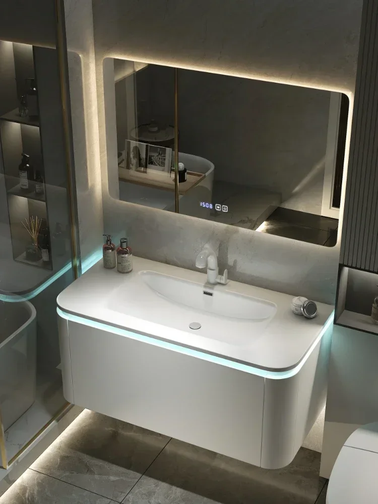 ~Simple Rounded Whole Washbin Oak Bathroom Cabinet Combination Washbasin Wash Basin Pool